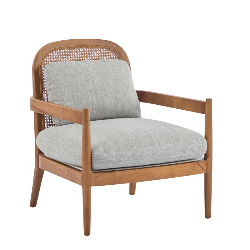 Mid-Century Walnut & Rattan Accent Chairs – Set of Two