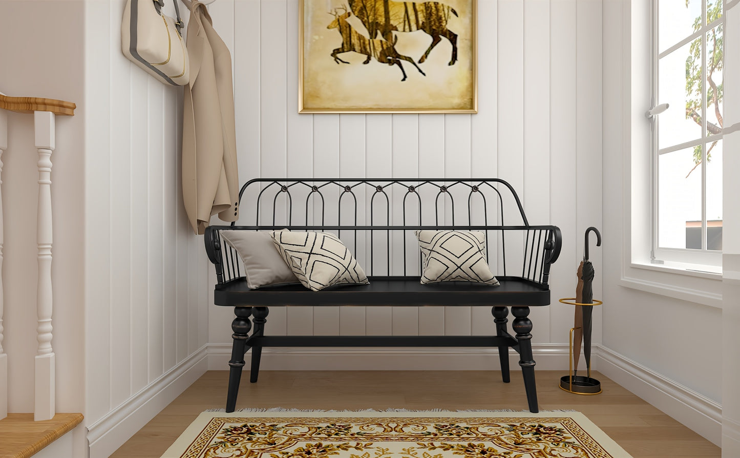 Farmhouse Spindle Back Wooden Bench