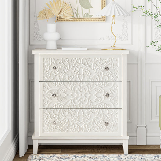 Rustic Farmhouse 3-Drawer Dresser with Floral Motif
