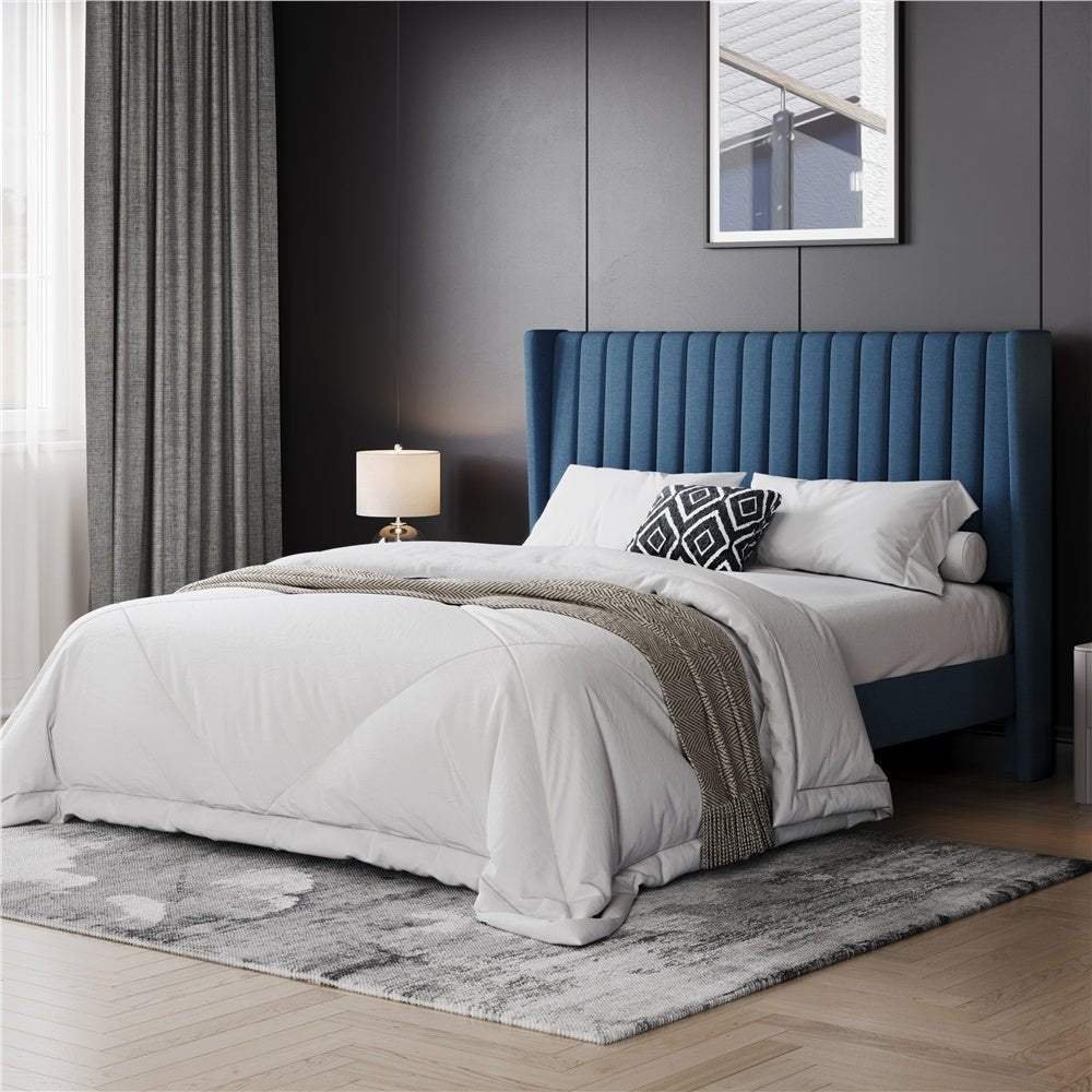 Sloane Wingback Bed – Upholstered Platform Frame, Easy Assembly - solid wood furniture by Chic Woods