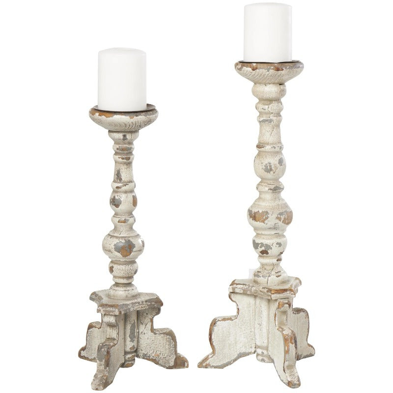 Set of 2 antique wooden candle holders