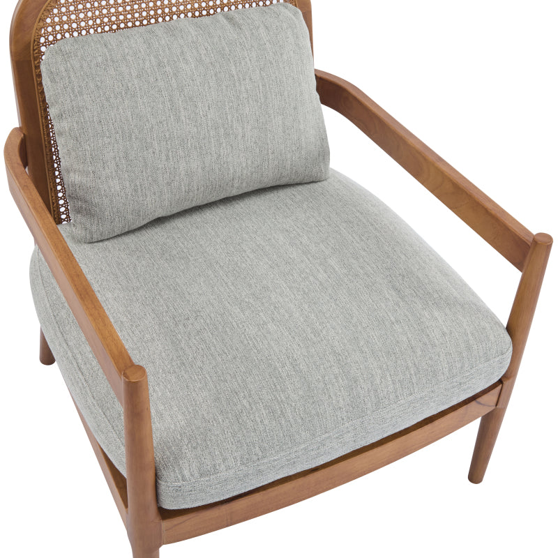 Mid-Century Walnut & Rattan Accent Chairs – Set of Two