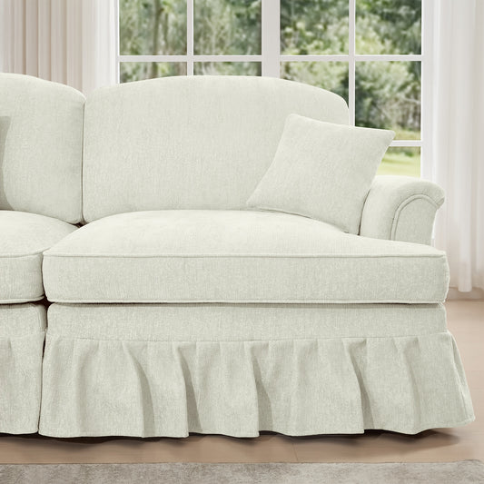 76.4 Inch Chenille Modular Sectional Sofa - 2-Seat L-Shaped Couch with Detachable Ruffled Skirt, Plush Foam Cushions & Hardwood Frame, Comfy Deep Seat, Retro Modern Design for Living Room & Apartment, Easy Assembly, Durable &