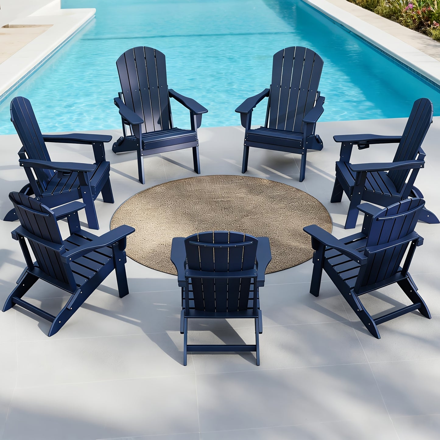HDPE Folding Adirondack Chair 4Pack/6Pack, All-Weather Fire Pit Chairs with Cup Holder, Outdoor Lawn Chair for Patio Garden