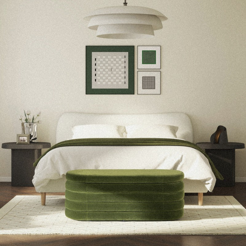 Sienna 49” Oval Bouclé Storage Bench | Hinged Lid Seating