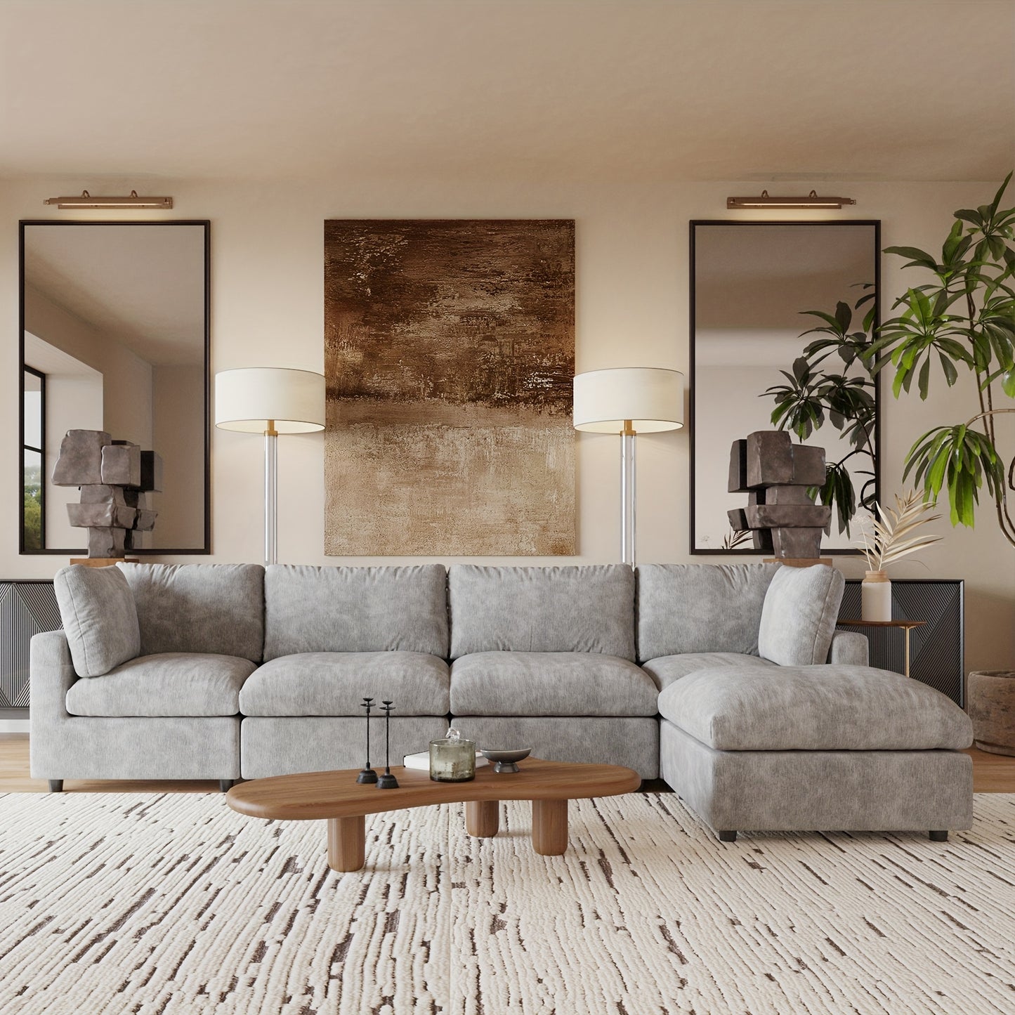 Montclair 134” Modular Lounge Sofa | Oversized L-Shape with Ottoman