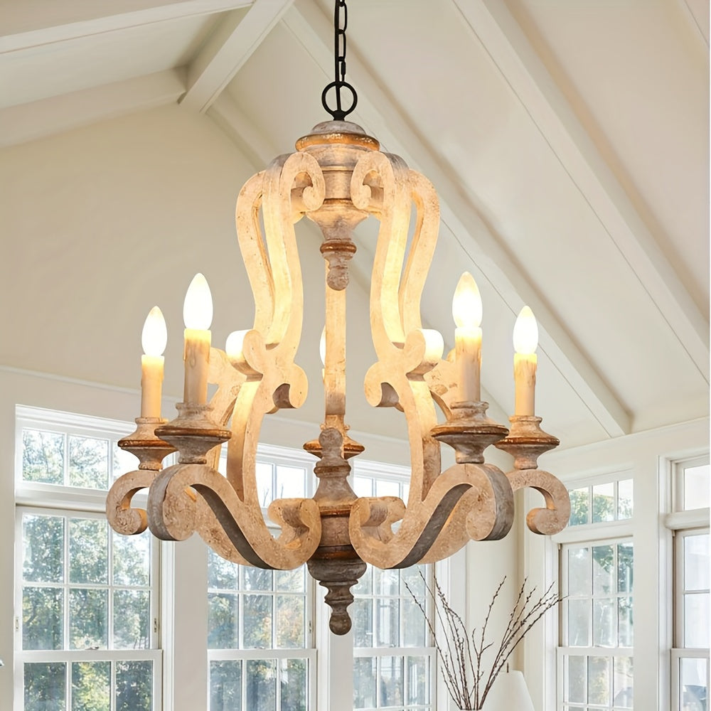 5-Light Antique White Farmhouse Dry rated Chandelier