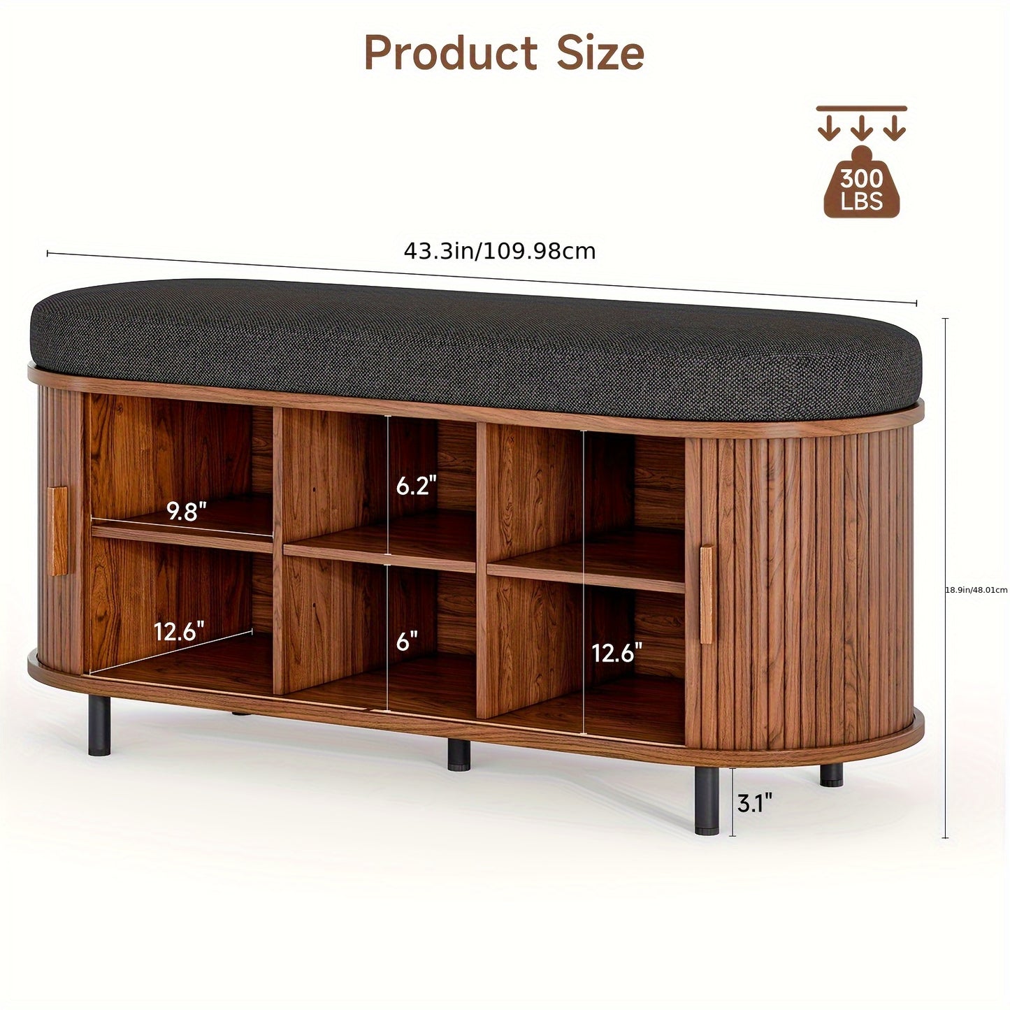 Arlington Walnut Entryway Bench with Sliding Door Shoe Storage