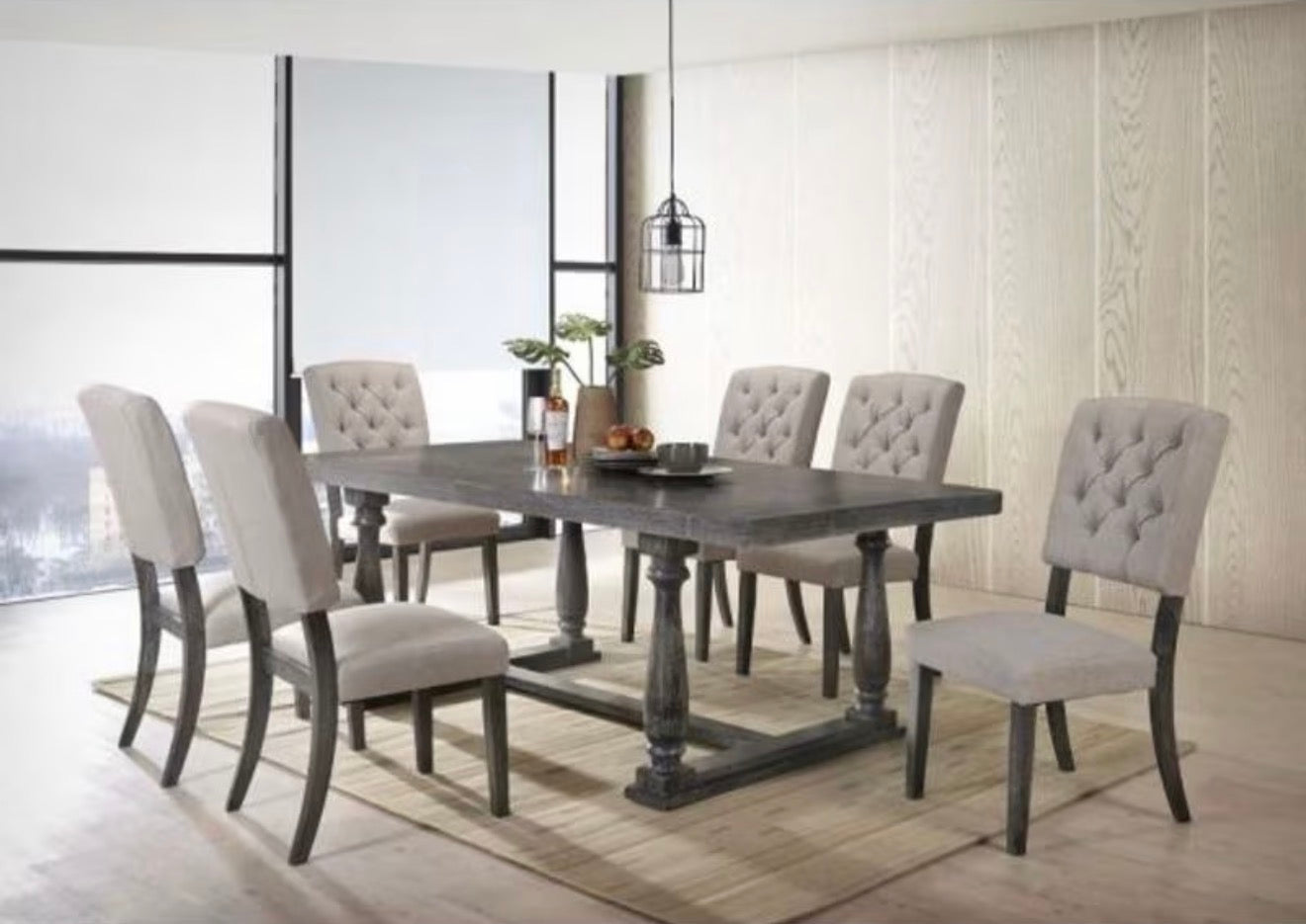 Everly Weathered Oak Dining Table - Farmhouse Charm, Expandable Design, Quick Assembly