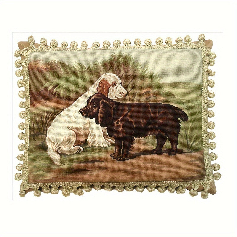 Decorative Needlepoint Hand-Embroidered Wool Throw Pillow