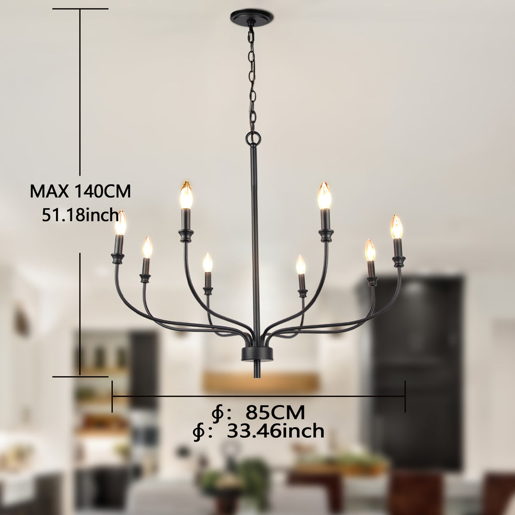 Modern Black Chandelier, 8-Light Farmhouse Chandelier For Dining Room Light Fixtures, Industrial Metal Candle Chandelier For Kitchen Island Bedroom