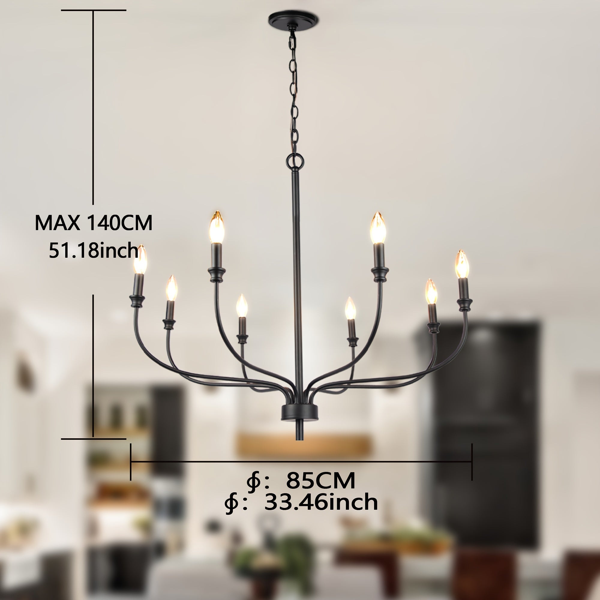 Modern Black Chandelier, 8-Light Farmhouse Chandelier For Dining Room Light Fixtures, Industrial Metal Candle Chandelier For Kitchen Island Bedroom