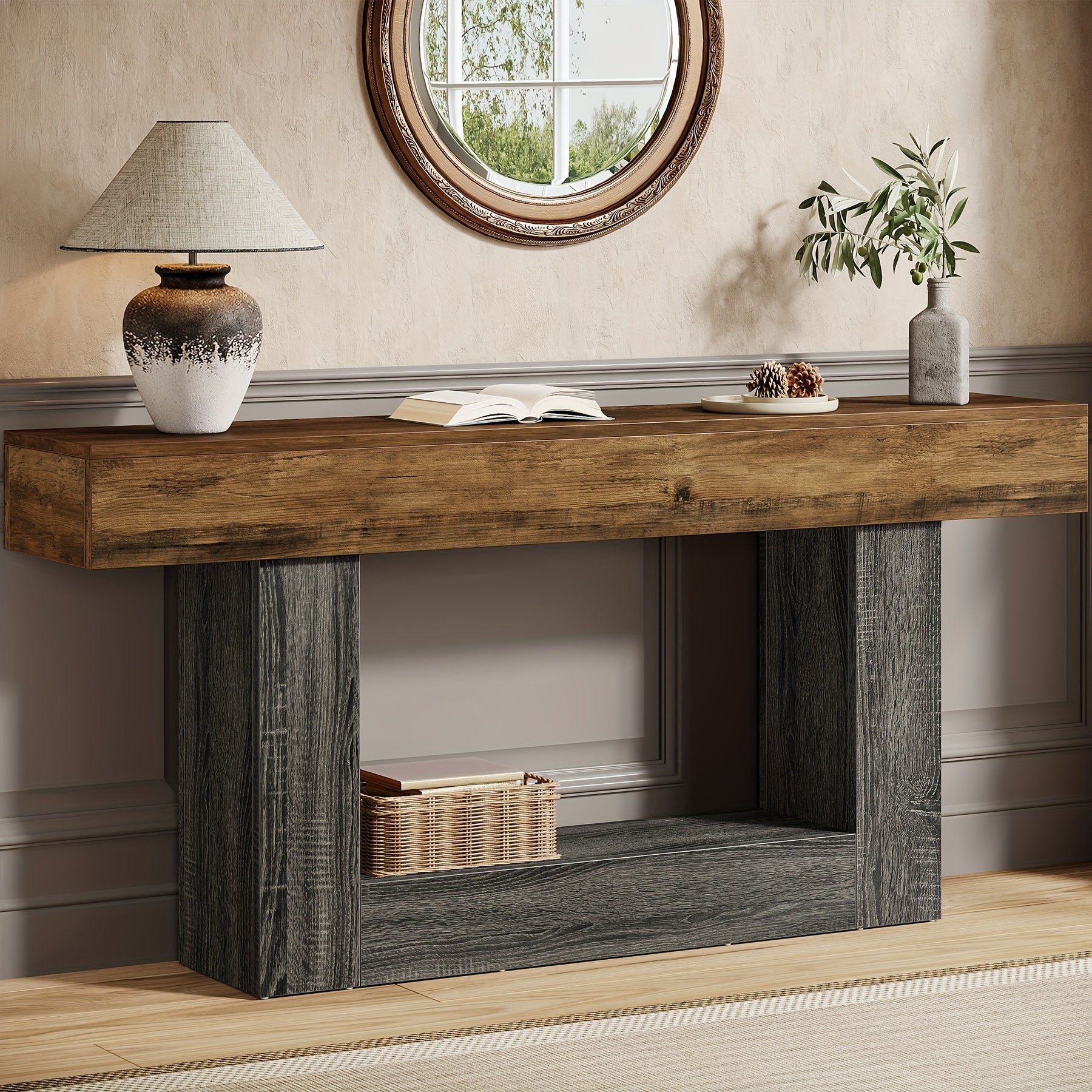 63" Farmhouse 2-Tier Entryway Table