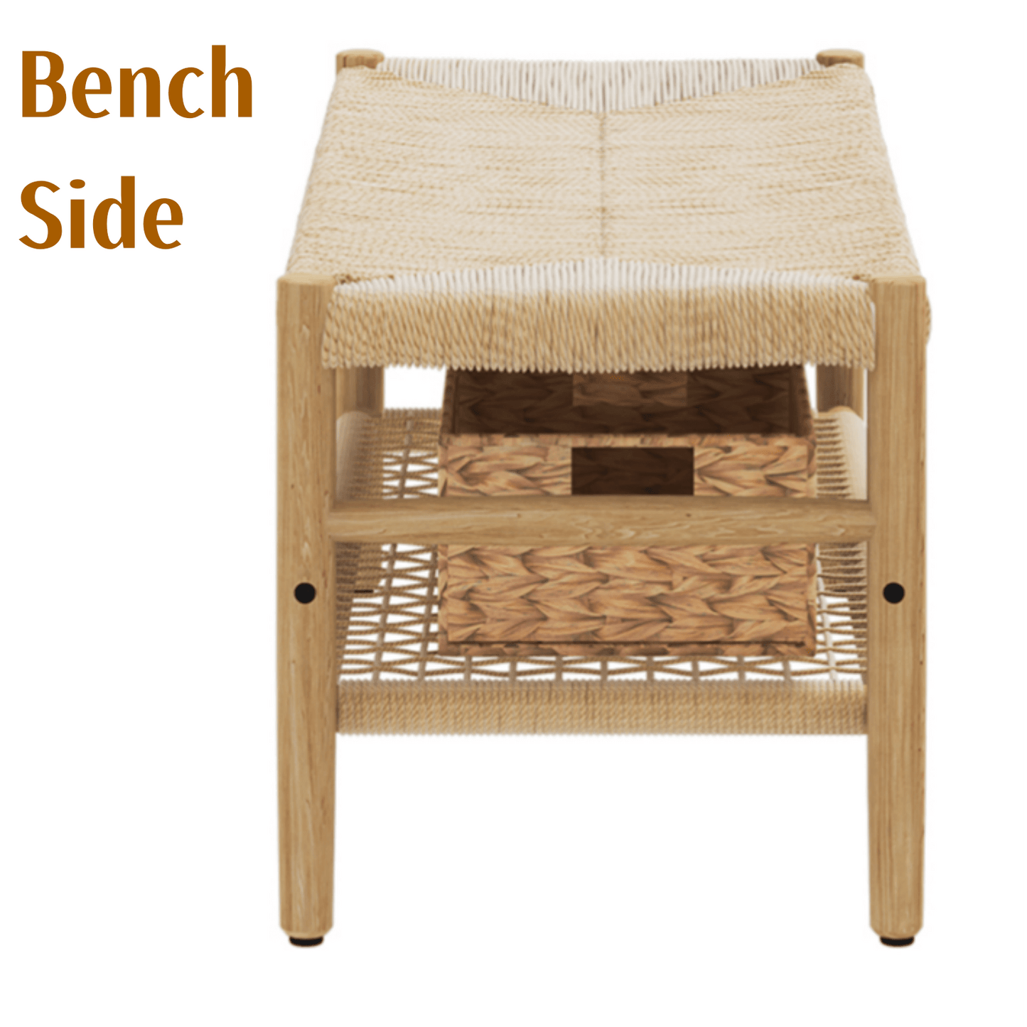 Cambria Rattan Storage Bench | 39” Woven Seat with Baskets
