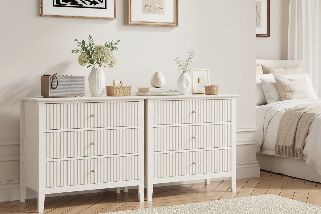 30″ Fluted Nightstand Collection — Sleek Storage Chests in Multiple Finishes