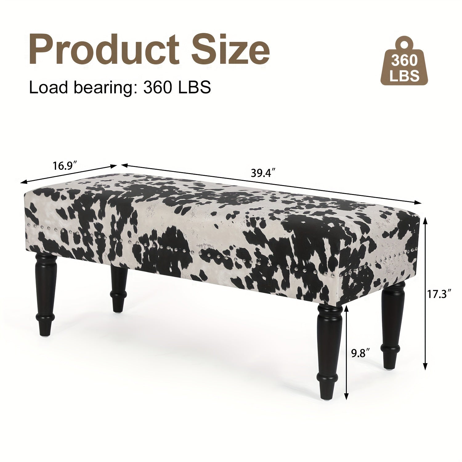 Cow Hide decorative accent bench