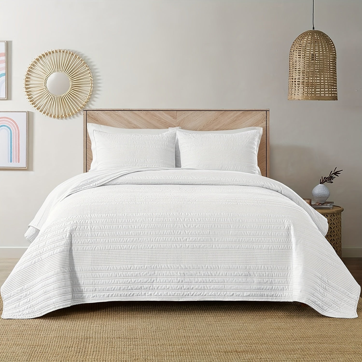 Ultra-Lightweight Embossed Bedding Set – Soft, Breathable 3-Piece Quilt Set