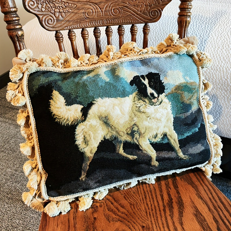 Decorative Needlepoint Hand-Embroidered Wool Throw Pillow