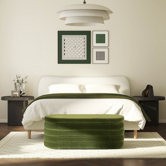 Sienna 49” Oval Bouclé Storage Bench | Hinged Lid Seating