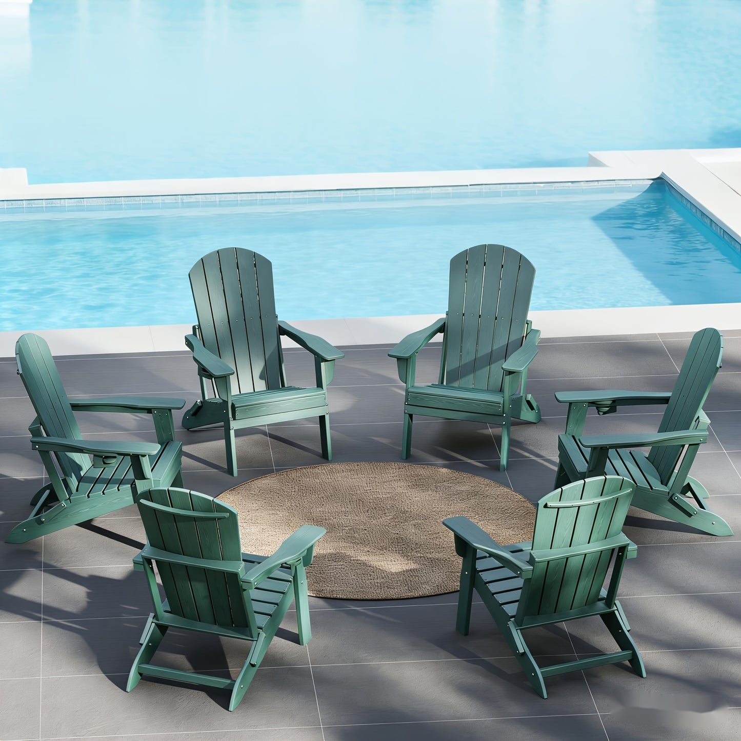 HDPE Folding Adirondack Chair 4Pack/6Pack, All-Weather Fire Pit Chairs with Cup Holder, Outdoor Lawn Chair for Patio Garden