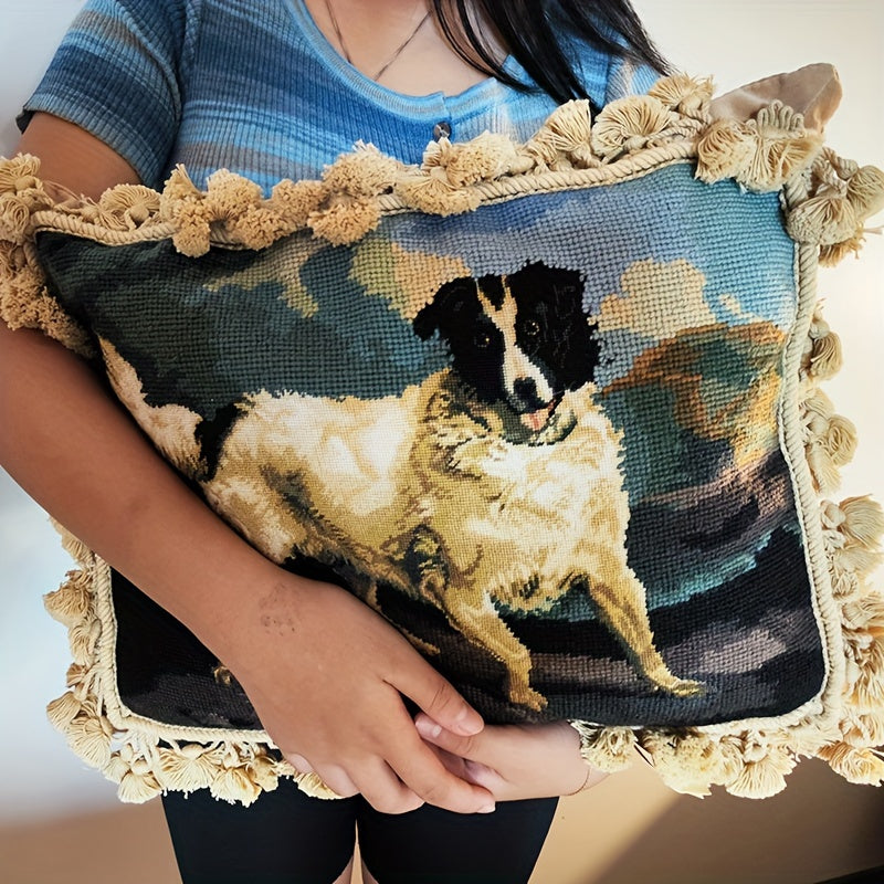 Decorative Needlepoint Hand-Embroidered Wool Throw Pillow