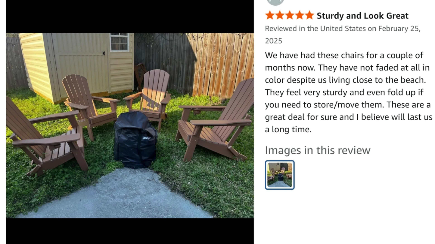HDPE Folding Adirondack Chair 4Pack/6Pack, All-Weather Fire Pit Chairs with Cup Holder, Outdoor Lawn Chair for Patio Garden