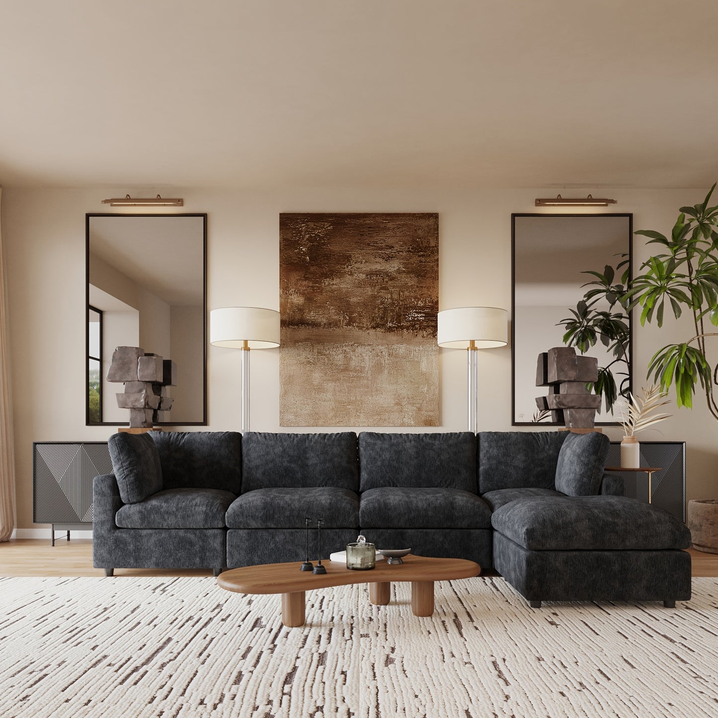 Montclair 134” Modular Lounge Sofa | Oversized L-Shape with Ottoman