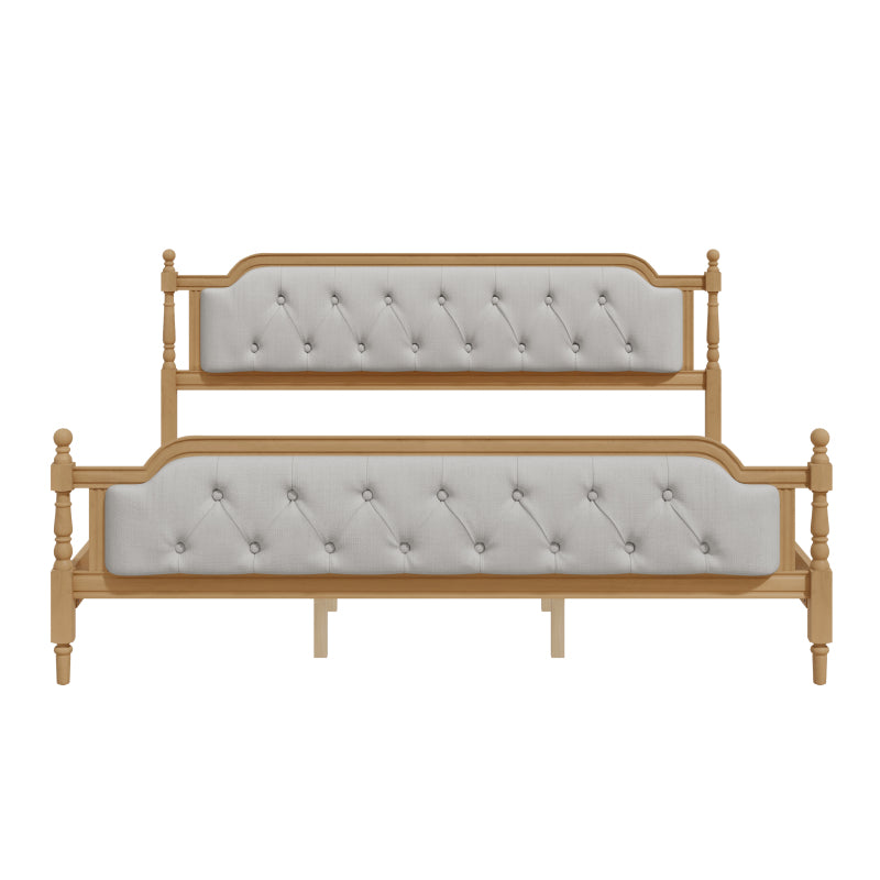 Wellington King Size Solid Wood Bed in Walnut | Upholstered Tufted Headboard