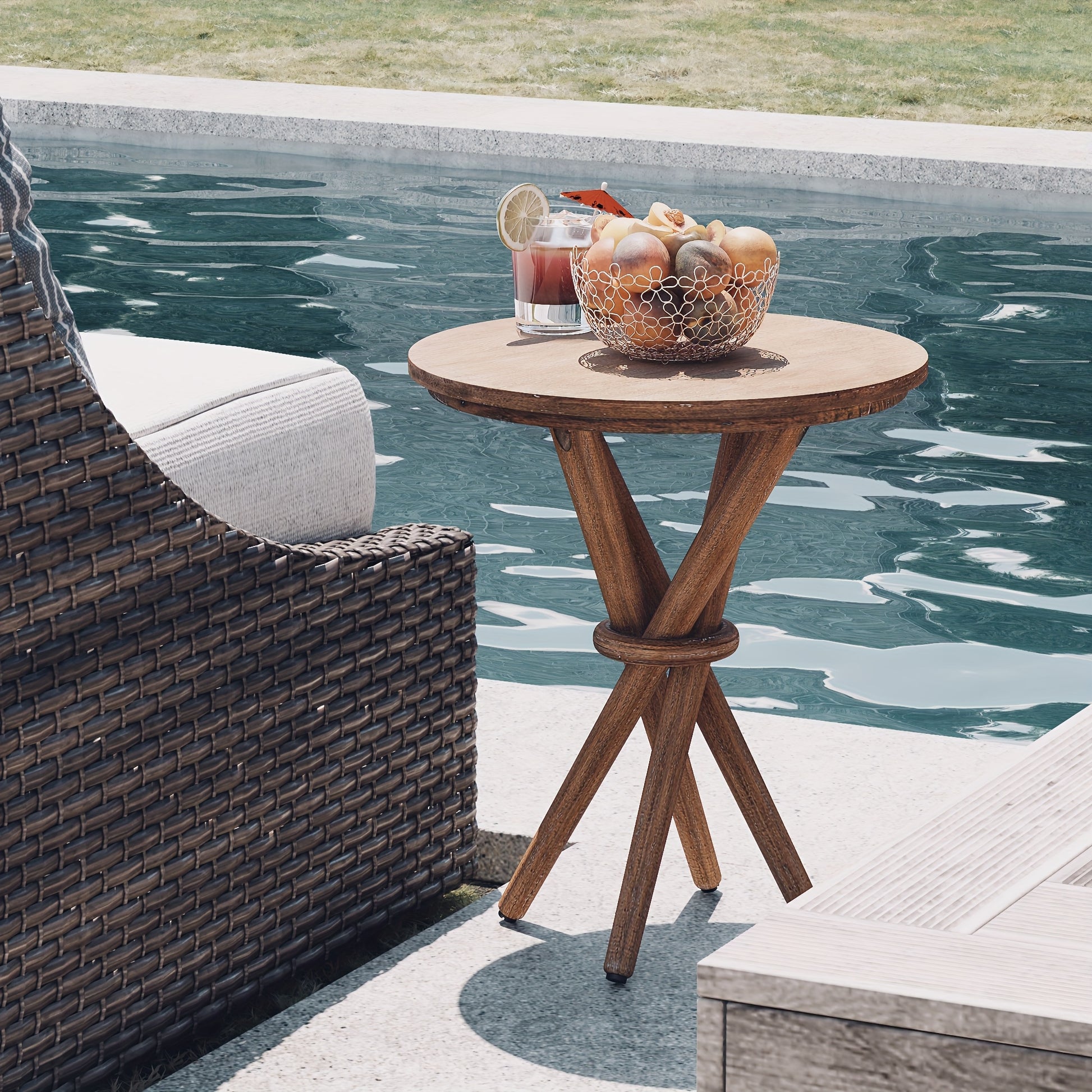 Farmhouse Round Wood End Table - solid wood furniture by Chic Woods