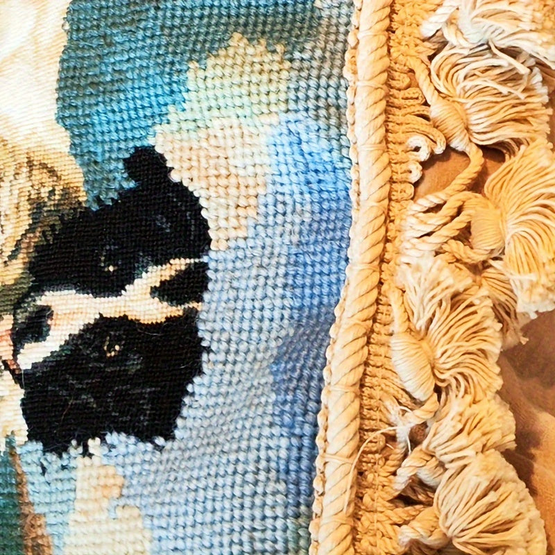 Decorative Needlepoint Hand-Embroidered Wool Throw Pillow