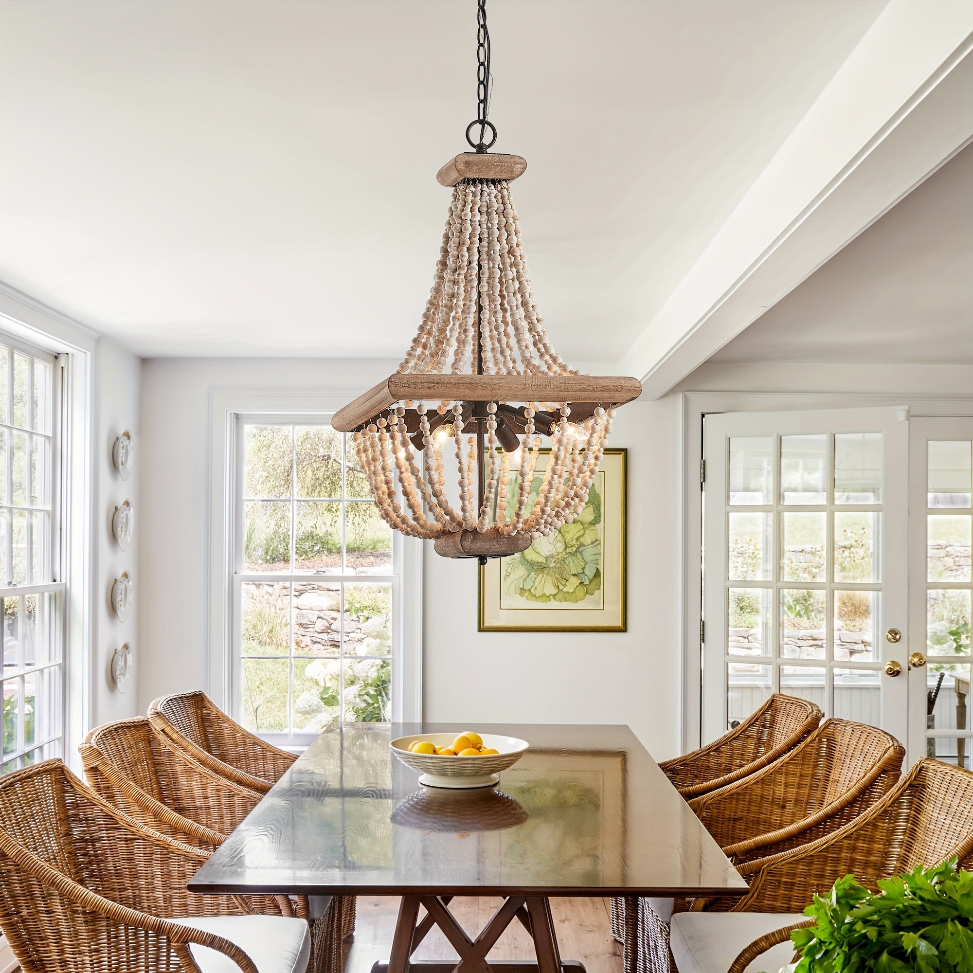 Boho Luxe 4-Light Distressed Wood Beaded Chandelier