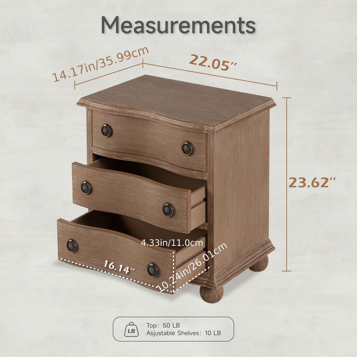 Harrington Farmhouse 3-Drawer Nightstand