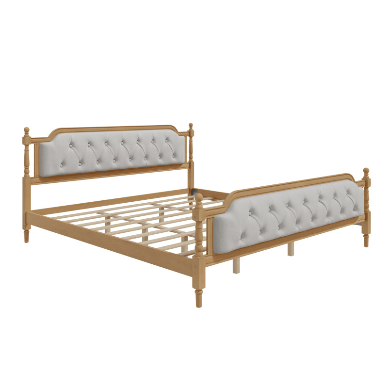 Wellington King Size Solid Wood Bed in Walnut | Upholstered Tufted Headboard