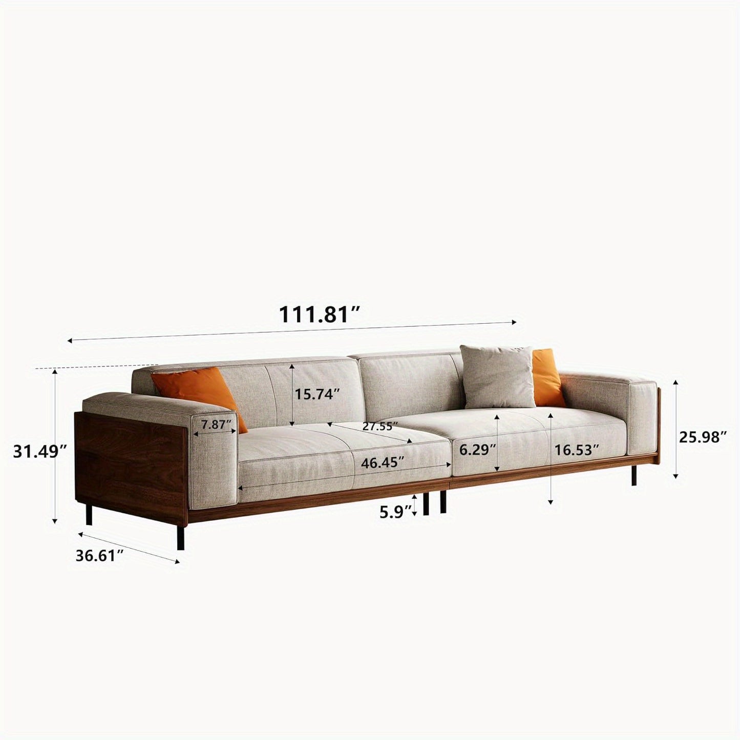 Marcell 111-Inch Extra Wide Fabric Sofa | Solid Wood Frame