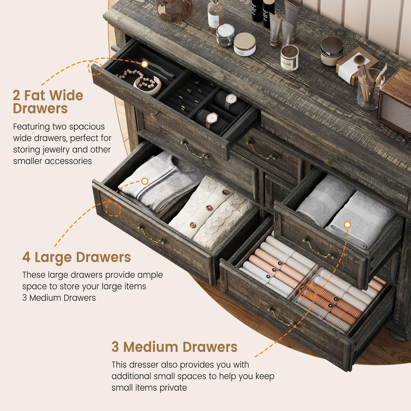 Hawthorne Ridge Nine-Drawer Chest

Spacious Storage Dresser Cabinet with Metal Handles