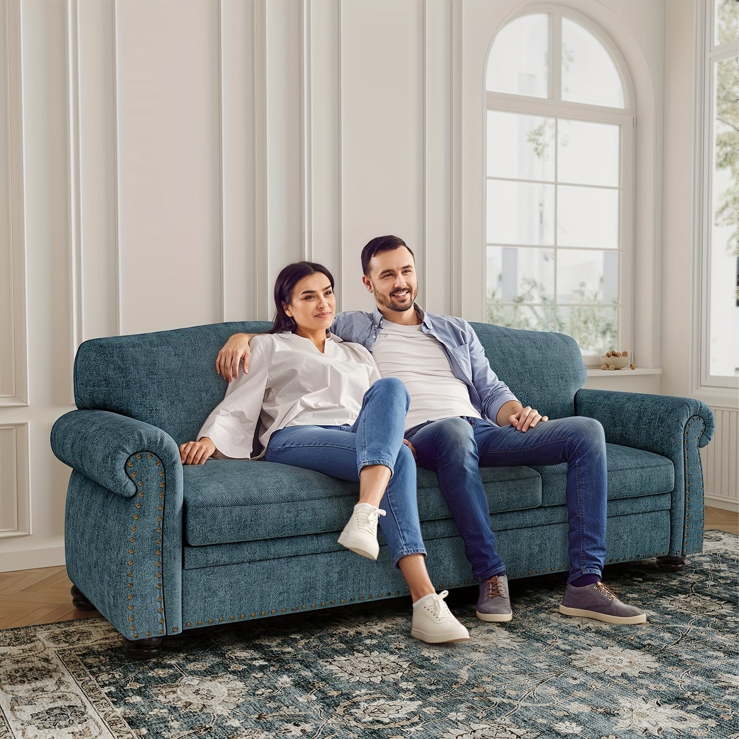 Bradford 90” Traditional Chenille Sofa | Rolled Arms & Nailhead Trim