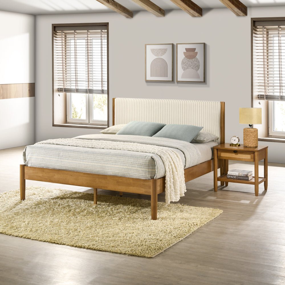 Hemsworth 5 - Piece Bedroom Set – Natural Wood Tone & Upholstered Comfort - solid wood furniture by Chic Woods