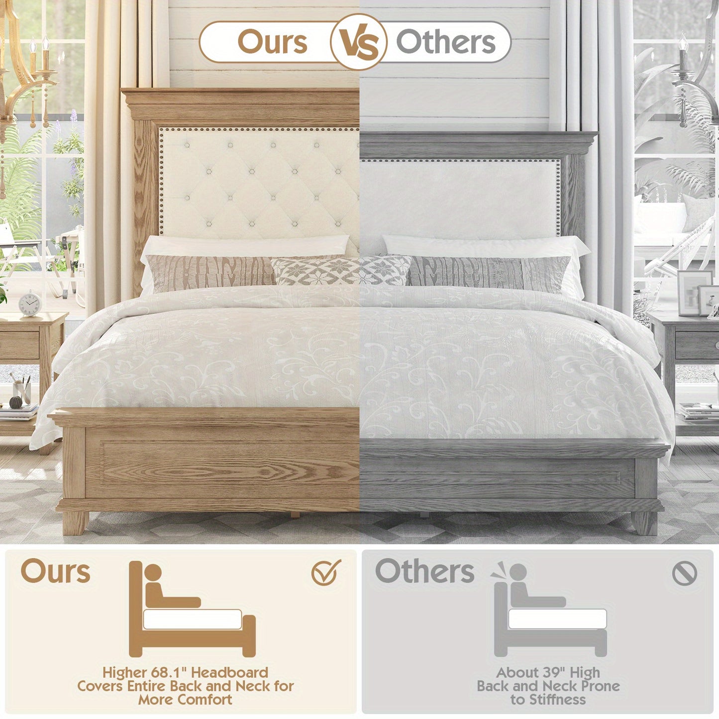 Monroe Mid - Century Upholstered Platform Bed – Solid Wood Frame - solid wood furniture by Chic Woods