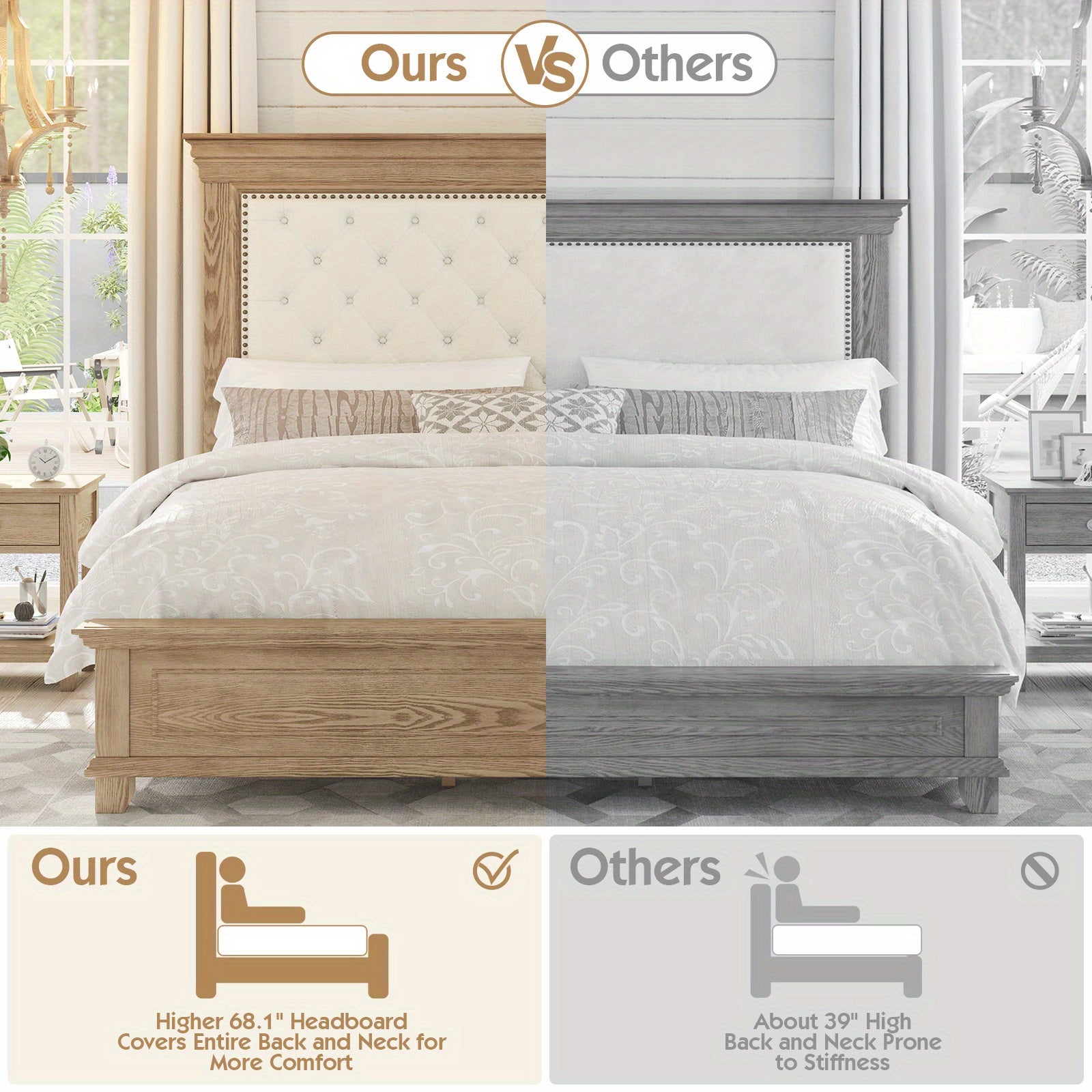 Monroe Mid - Century Upholstered Platform Bed – Solid Wood Frame - solid wood furniture by Chic Woods