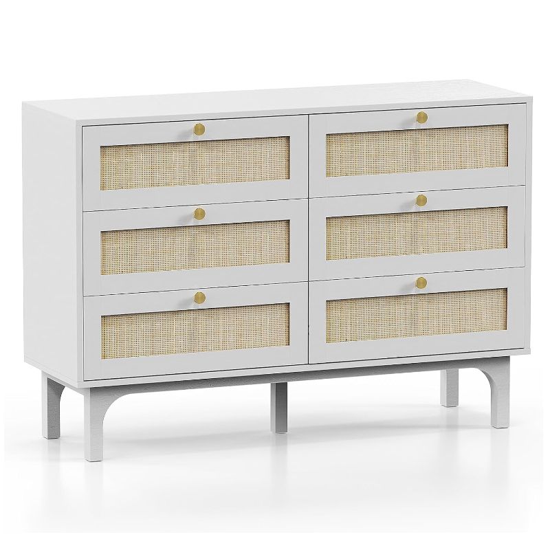 The Willow Bend 6 - Drawer Rattan Dresser — White - solid wood furniture by Chic Woods