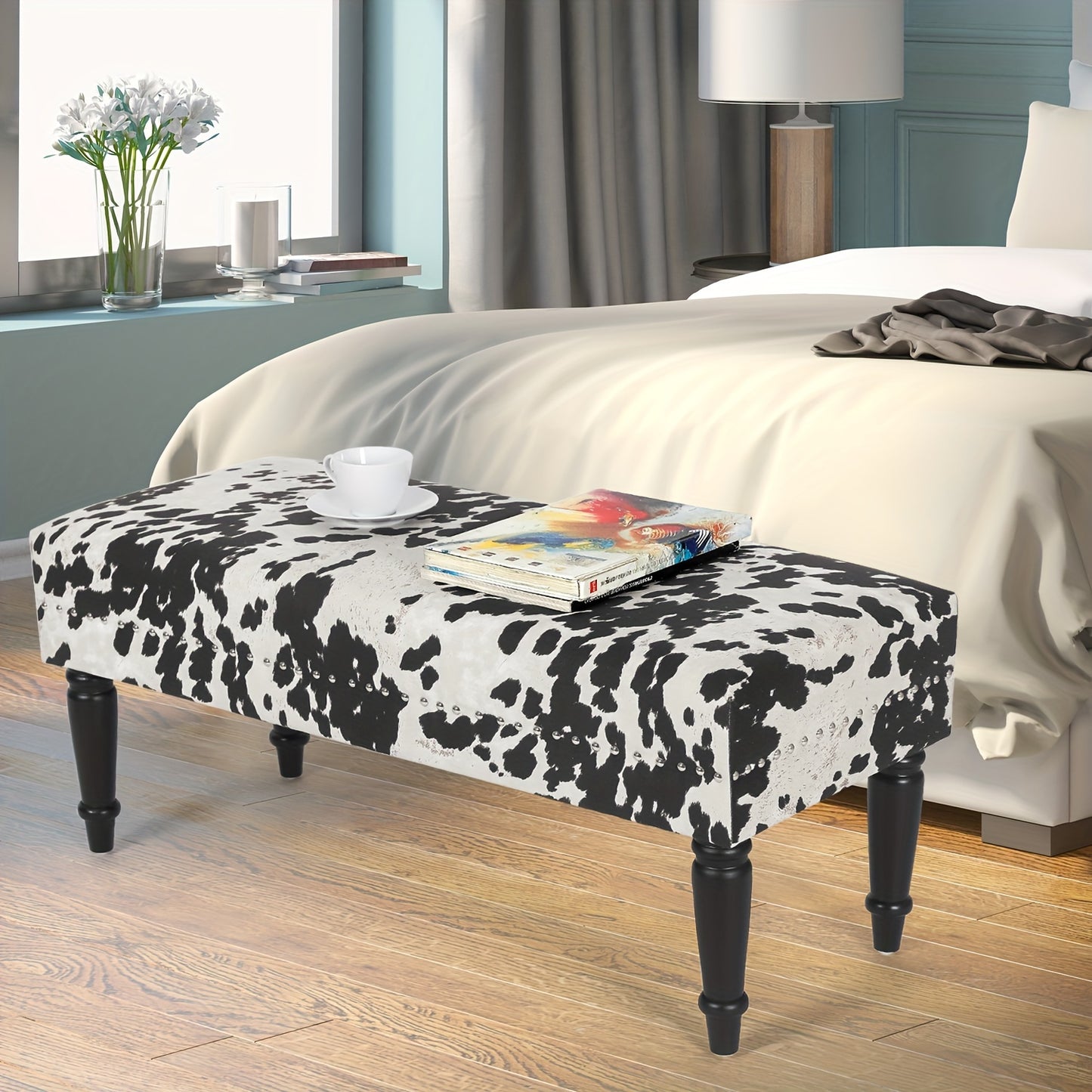 Cow Hide decorative accent bench