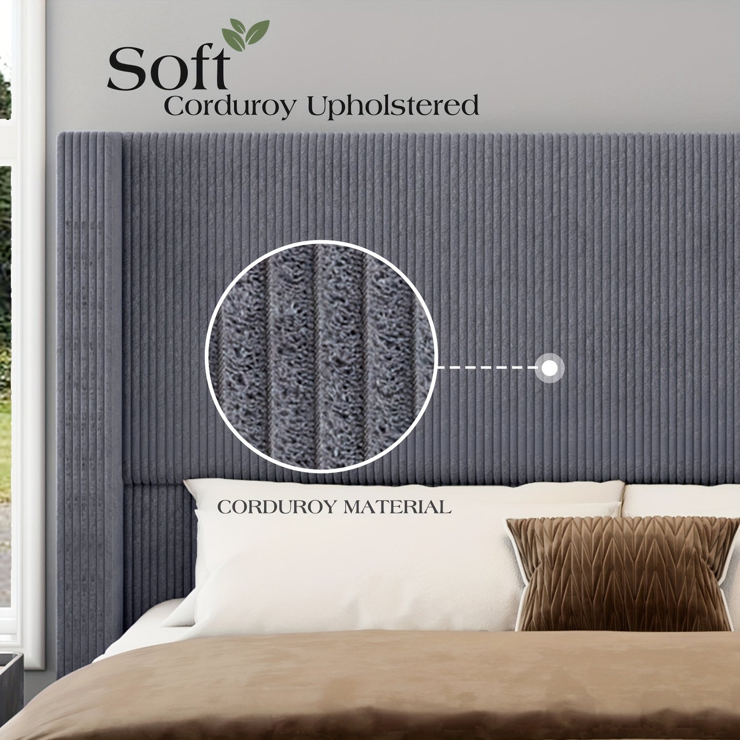 Upholstered Wingback Platform Bed Frame