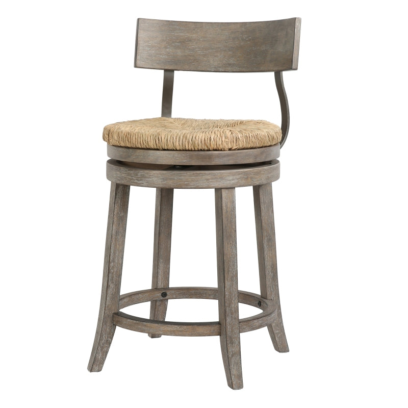 Farmhouse 26' Wood Counter Height Bar Stool with Natural Seagrass Seat Reclaimed Gray