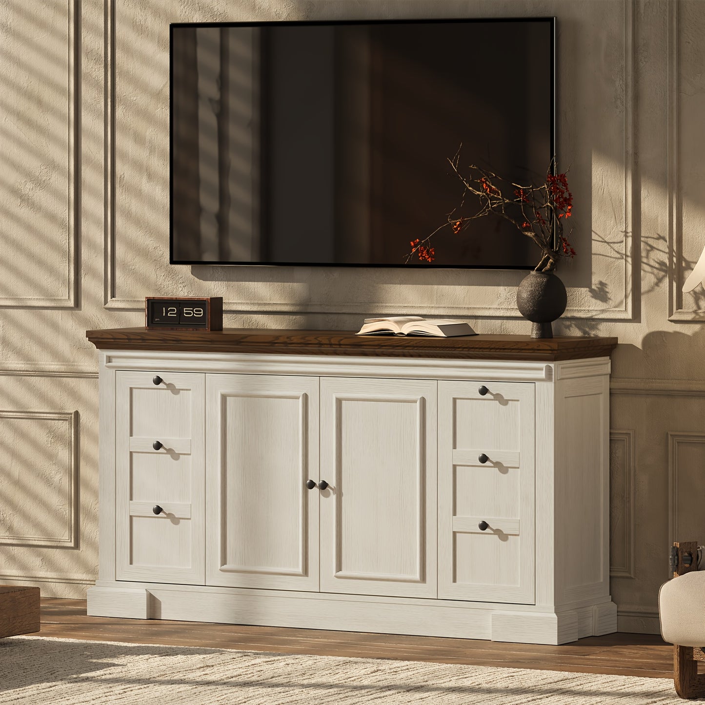 Heritage Farmhouse Buffet Cabinet – 63" Wooden Sideboard with Drawers & Doors