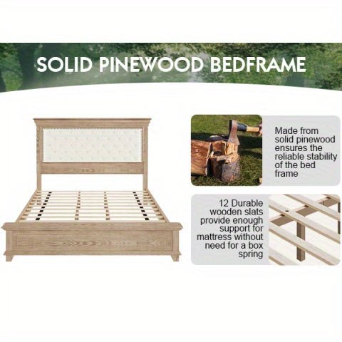 Monroe Mid - Century Upholstered Platform Bed – Solid Wood Frame - solid wood furniture by Chic Woods