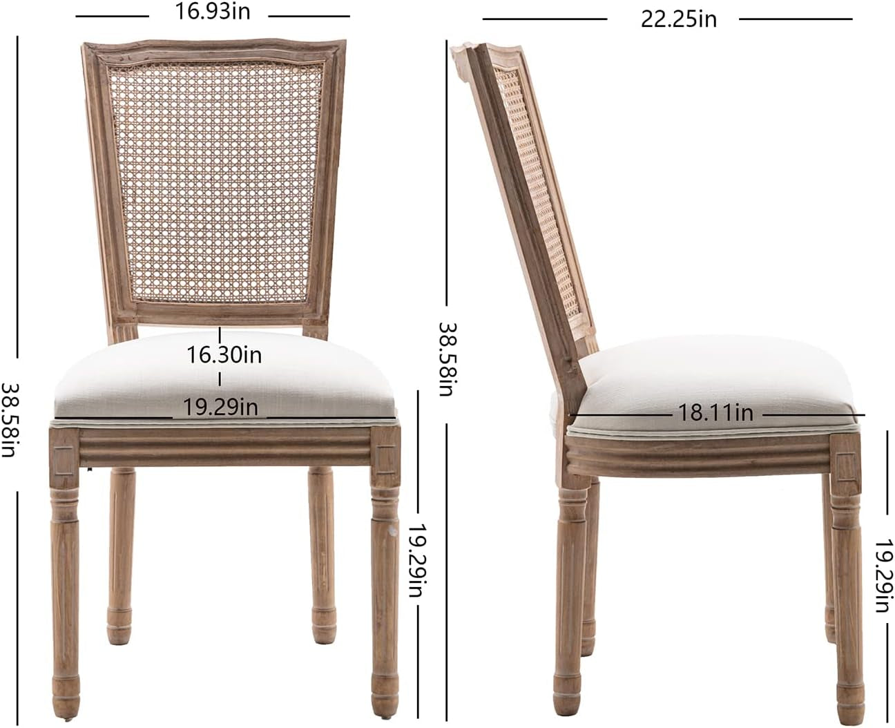 “Set of 6 French Country Rattan-Square Dining Chairs – Solid Wood Farmhouse Bistro Set”