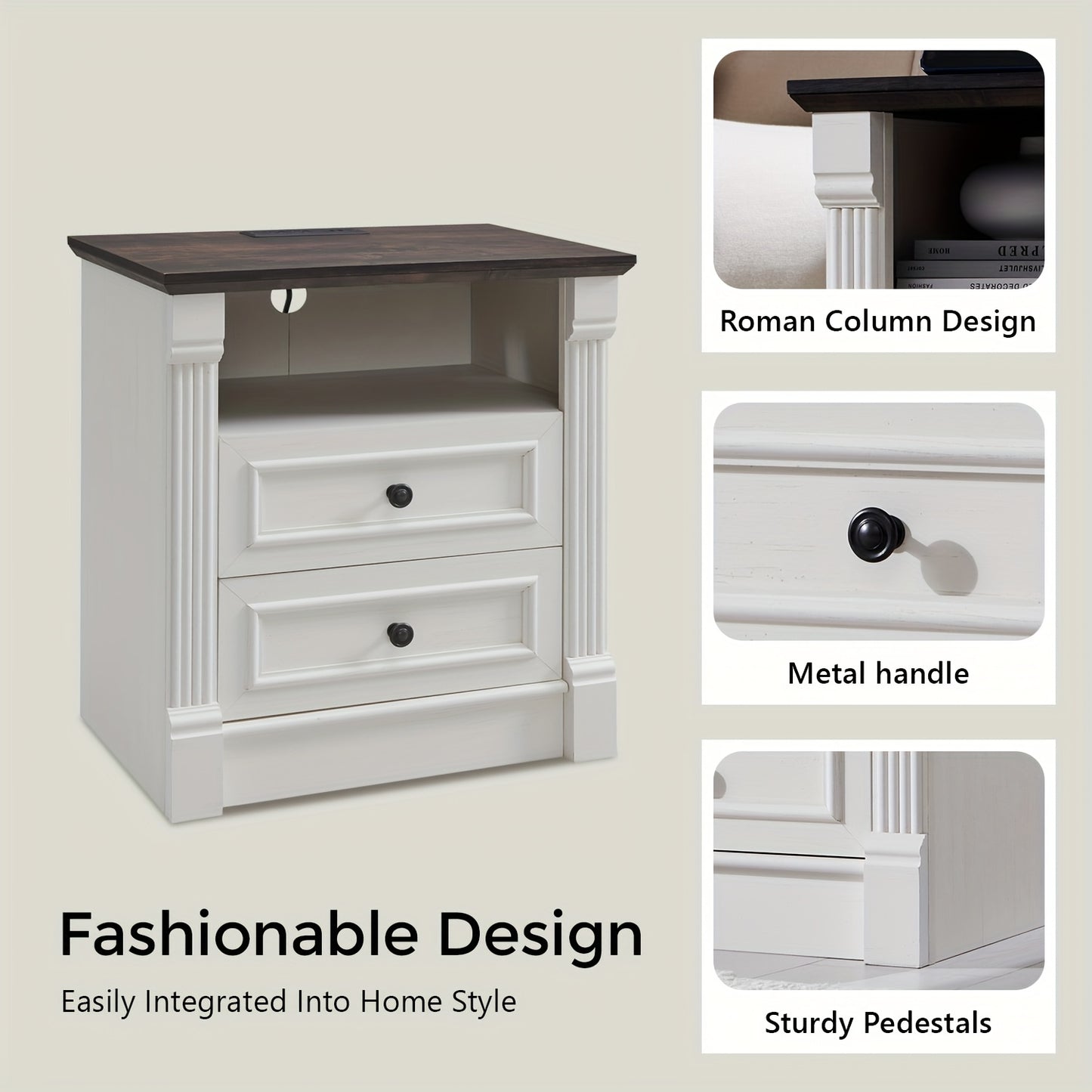 Hearthstead 2 - Piece Farmhouse Nightstand Set – Wood Design with Charging Station - solid wood furniture by Chic Woods