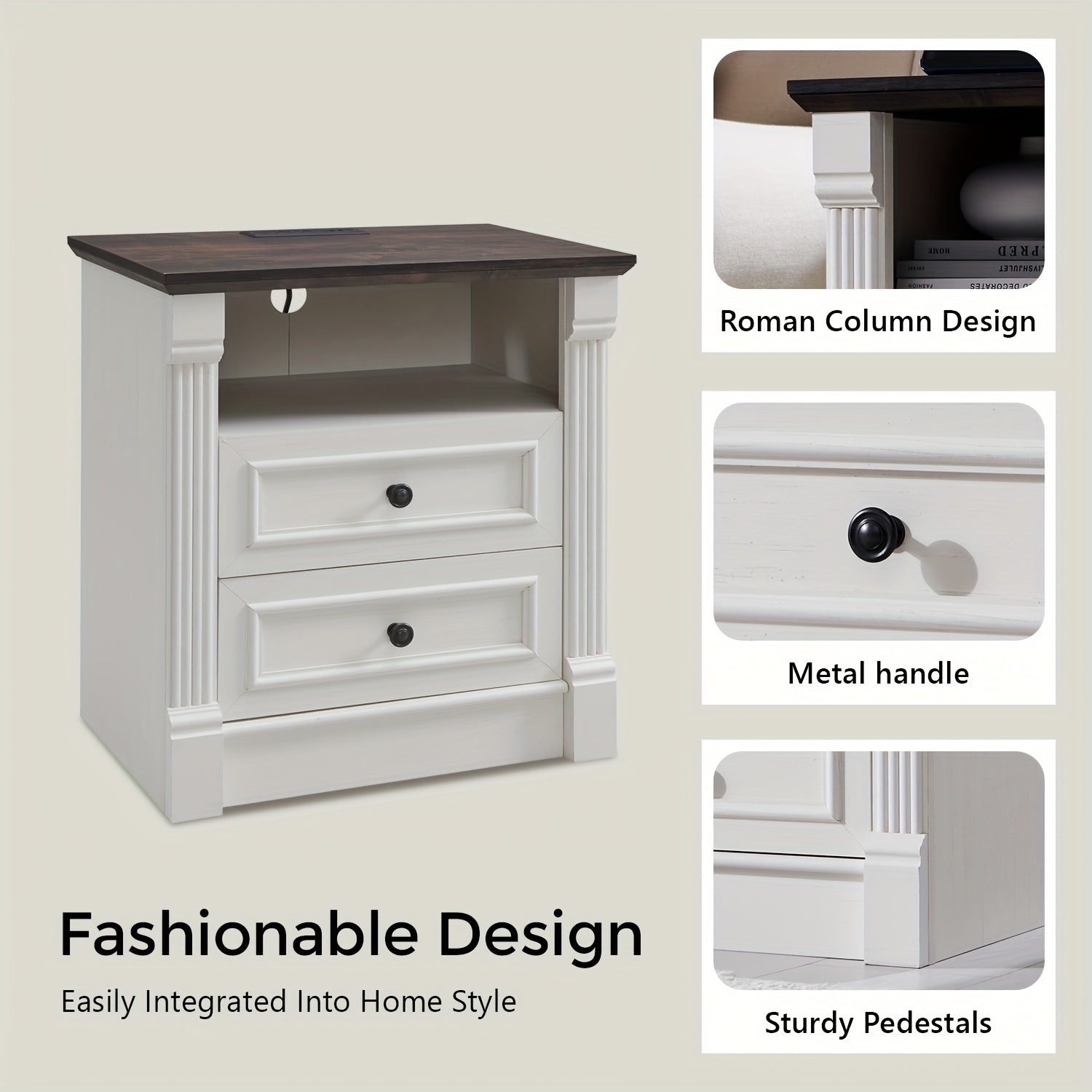 Hearthstead 2 - Piece Farmhouse Nightstand Set – Wood Design with Charging Station - solid wood furniture by Chic Woods