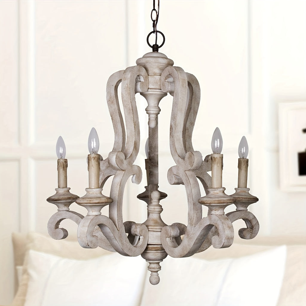 5-Light Antique White Farmhouse Dry rated Chandelier