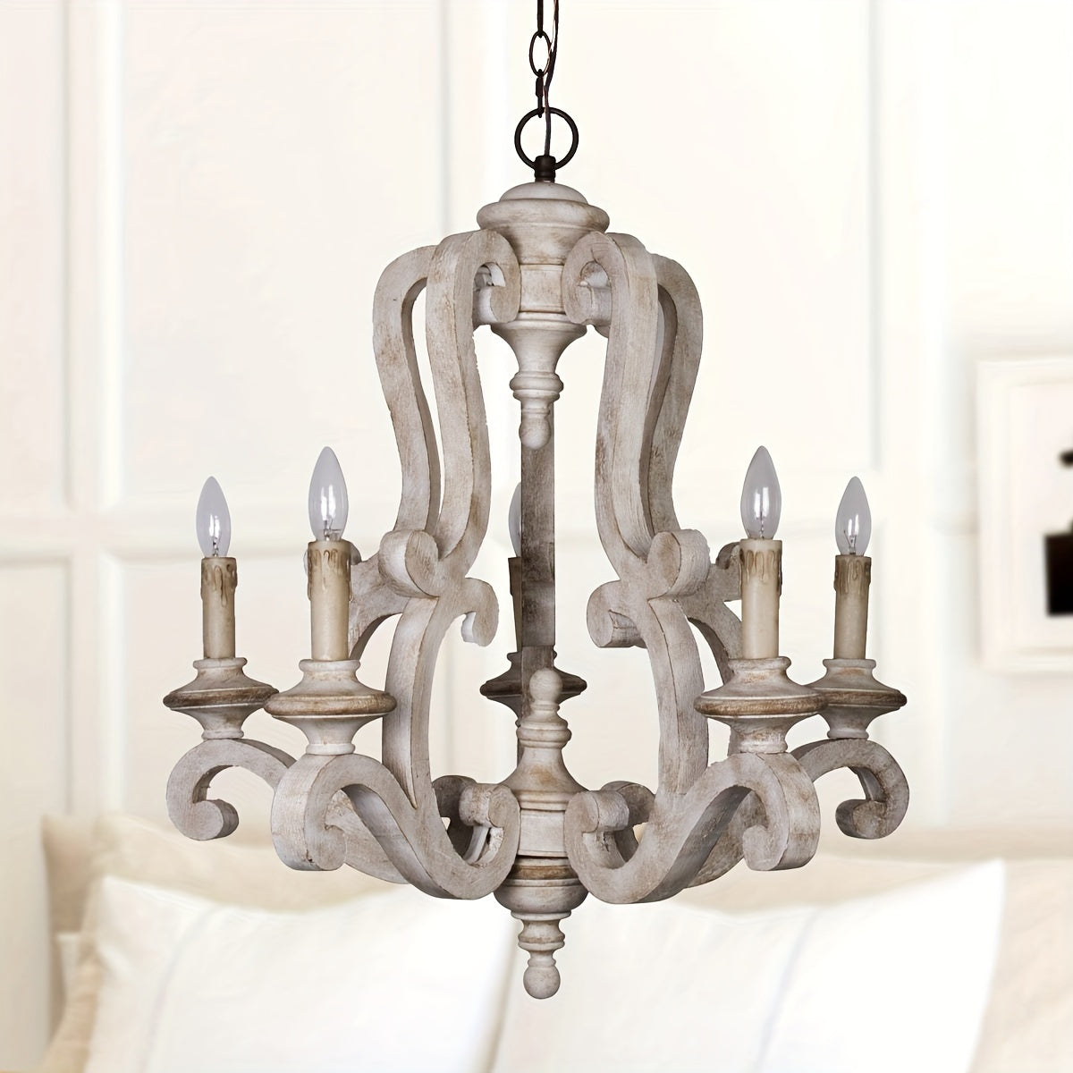 5-Light Antique White Farmhouse Dry rated Chandelier